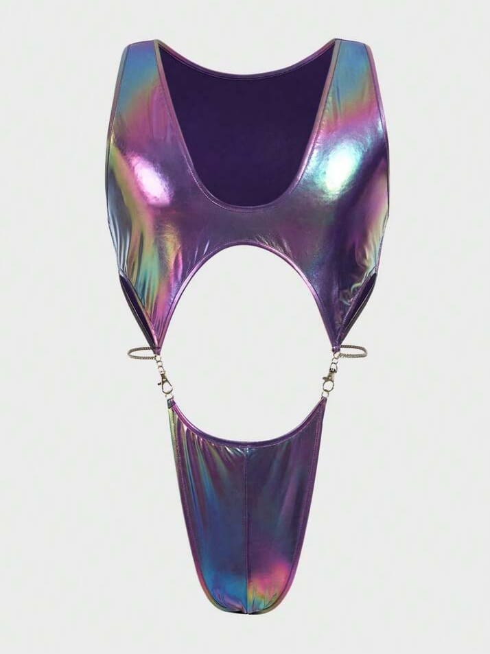 BONGA BOYS Men's Slim Fit Hollow Out Sexy Chain Decor Bodysuit